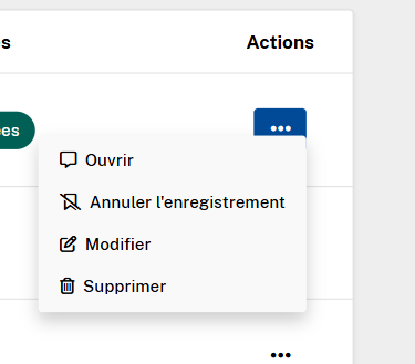 Utiliser le menu des actions