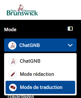 Choisissez dans le menu déroulant Mode.